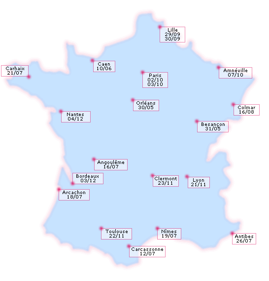 Carte de la tourne Franaise de Placebo